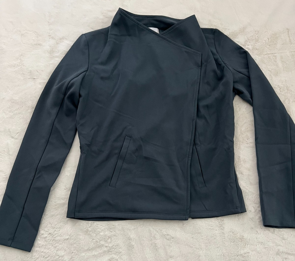 Nordstrom Rack Womens Medium Gray Asymmetrical Open Front Stretch Jacket
